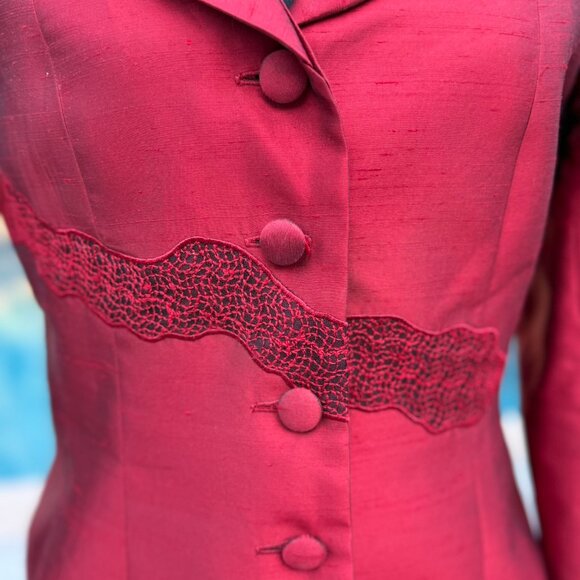 Stunning in Red!! Size 10 2 Piece Shimmery Kay Unger Suit-Skirt Set - Picture 2 of 6